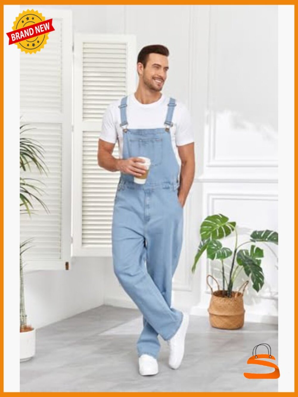 Men's Denim Overalls Bib Jumpsuit Work Utility Coveralls Loose Fit with Zipper - Picture 5 of 7